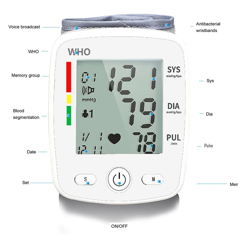 CK-W355 Wrist Blood Pressure Monitor Tonometer LCD Digital Display Automatic Blood Pressure Meter Household Use Easy-Wrap Cuff-3
