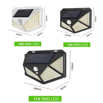 

100/114 LED Solar Light Outdoor PIR Motion Sensor 3 Modes Solar Power Wall Lamp Four-Sided Waterproof Garden Yard Lights