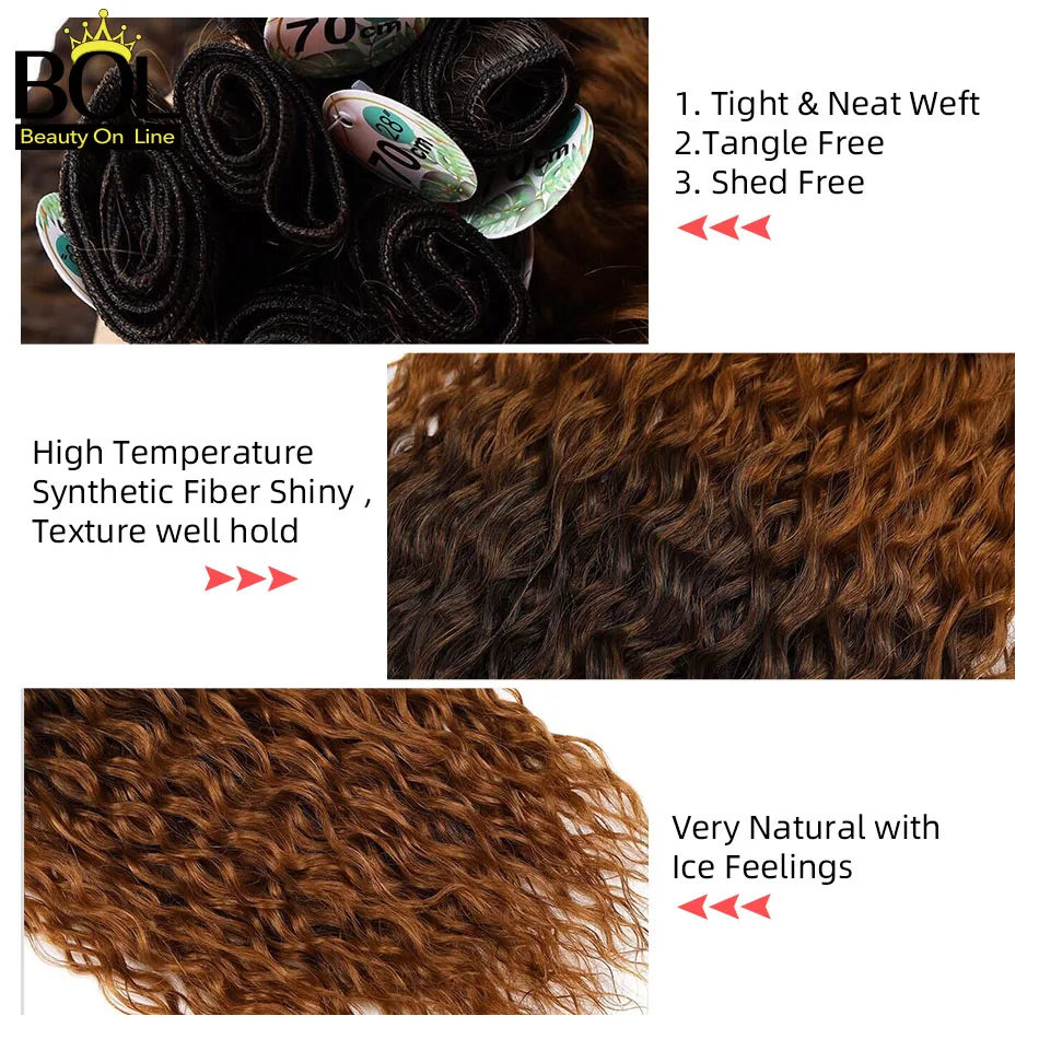BOL Afro Kinky Curly Synthetic Hair Bundles hair extensions Ombre Color Weave Bundles 3Pieces/100g for Women