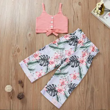 

Infant Baby Girl Spring Summer Clothes Set Button Crop Tops Floral High Waist Pants Trousers Seaside Resort Clothes