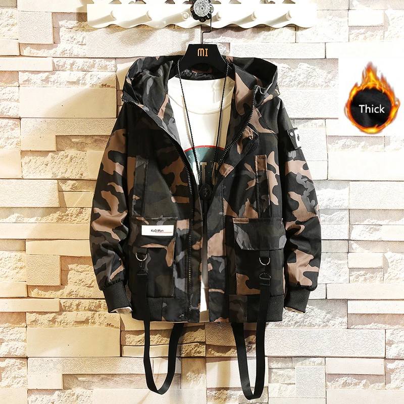 Brand Winter Jackets Men Outerwear Warm Jackets Coats New Men Thicker Camouflage Jackets Big Pocket Ribbons Design Jackets Mens - Цвет: Camouflage  thick