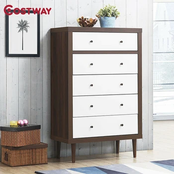 

5 Drawer Dresser Wood Chest of Storage Cabinet Organizer Simple Style Combination Walnut White Bedroom Storage Cabinet