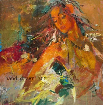 

Artist hand drawing original oil painting art impressionist girl on canvas
