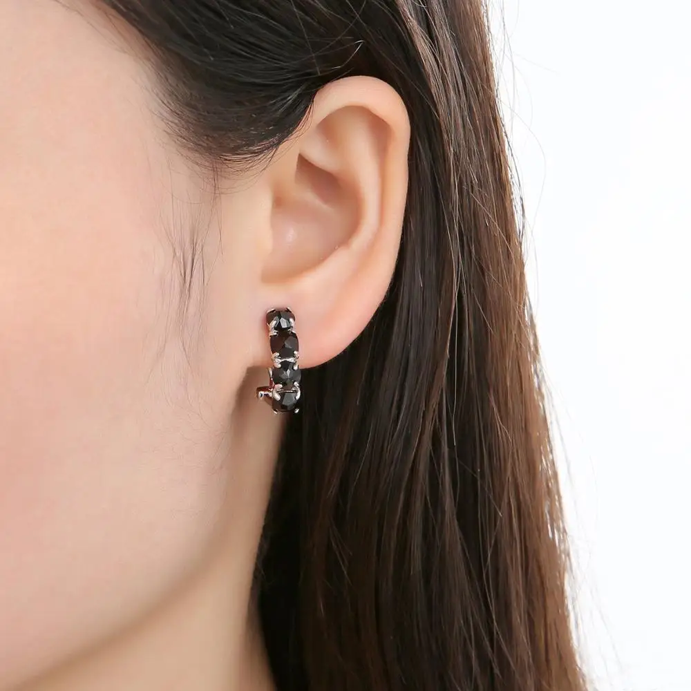 GEM'S BALLET Natural Peridot Black Garnet Mystic Topaz Women's Hoop Earrings 925 Sterling Silver Gemstone Earrings Fine Jewelry