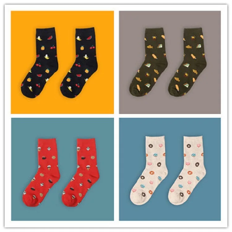 

Food printing lovers socks cotton tube socks personality trend cute cartoon Korean version of fashion