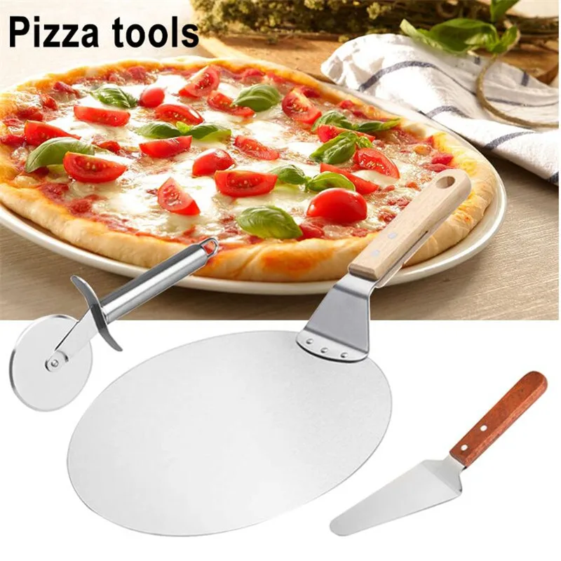 

3 Pcs Stainless Steel Pizza Tools Set Wood Handle Easy Clean Wheel Cutter Home Kitchen Pizzeria Restaurant DIY Baking Tools