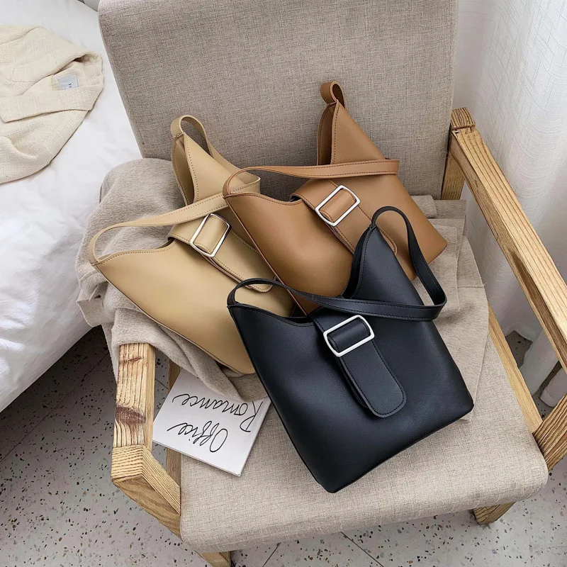 

Bag Women's 2019 New Style Korean-style Simple Versitile Fashion Textured WOMEN'S Bag Shoulder Bucket Bag