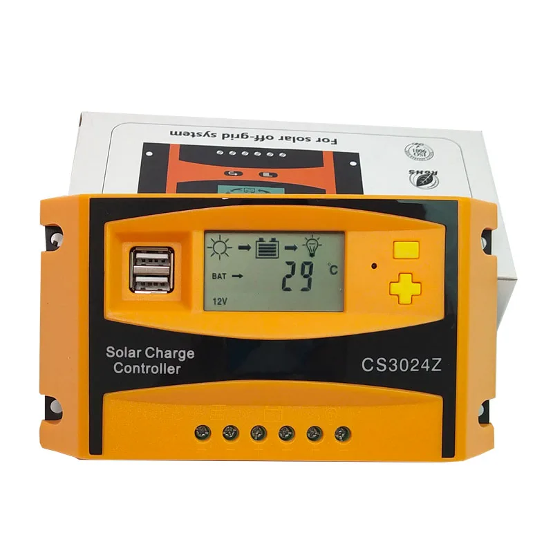 30A 12V24V Солнечный контроллер заряда 24VDC 12VDC CS3024Z 30 Ампер солнечные регуляторы PV для 360 Вт 720 Вт солнечные панели