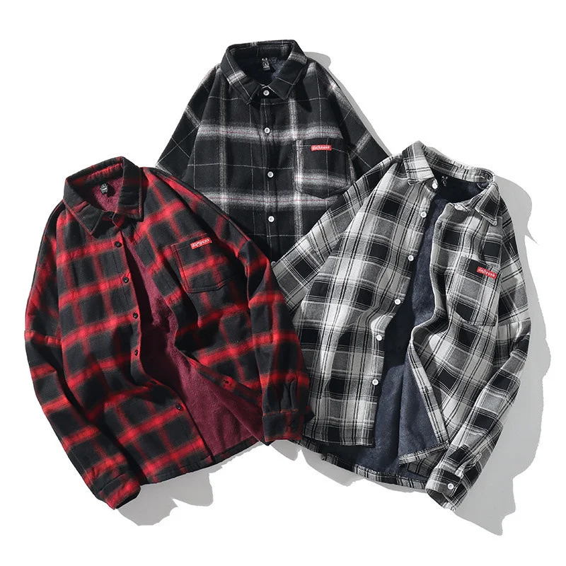Kopen BOLUBAO Casual Brand mannen Plaid Shirts Herfst Nieuwe Mannen Plus Fluwelen Lange Mouwen Warm Shirt Japanse Retro Revers shirt Tops