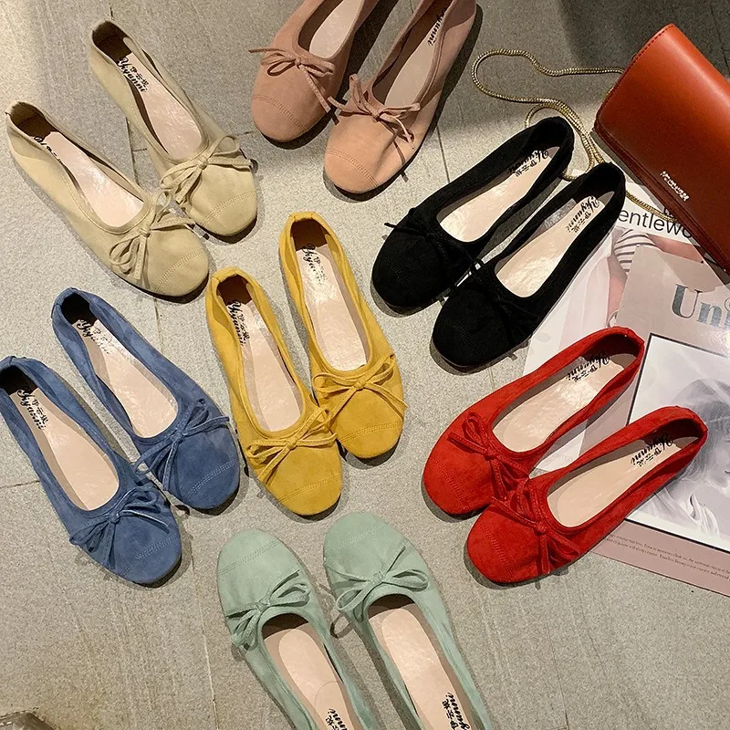 

2019 New Style Moccosins Women's Korean-style Versatile Fashion Soft Surface Bottom Side Scoop Bootie round-Toe Women's Bow WOME