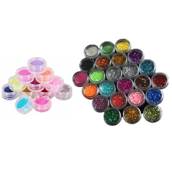 

1 set 12 Color Metal Glitter Acrylic Powder Dust & 1 set 24 Colors Bright Acrylic Glitter Sequins UV Nail Art Decoration