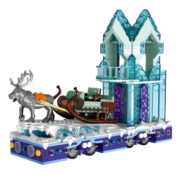 

Christmas Elderly carriage elk bricks gifts Dream Crystal Parade Float Elsa Ice Castle kristoff Snow World building blocks toys