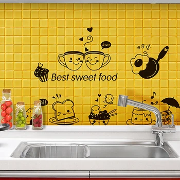 

1pc Removable Wall Painting Room Wall Paper Decoration Restaurant Kitchen Happy Western Food Refrigerator Coffee Pattern