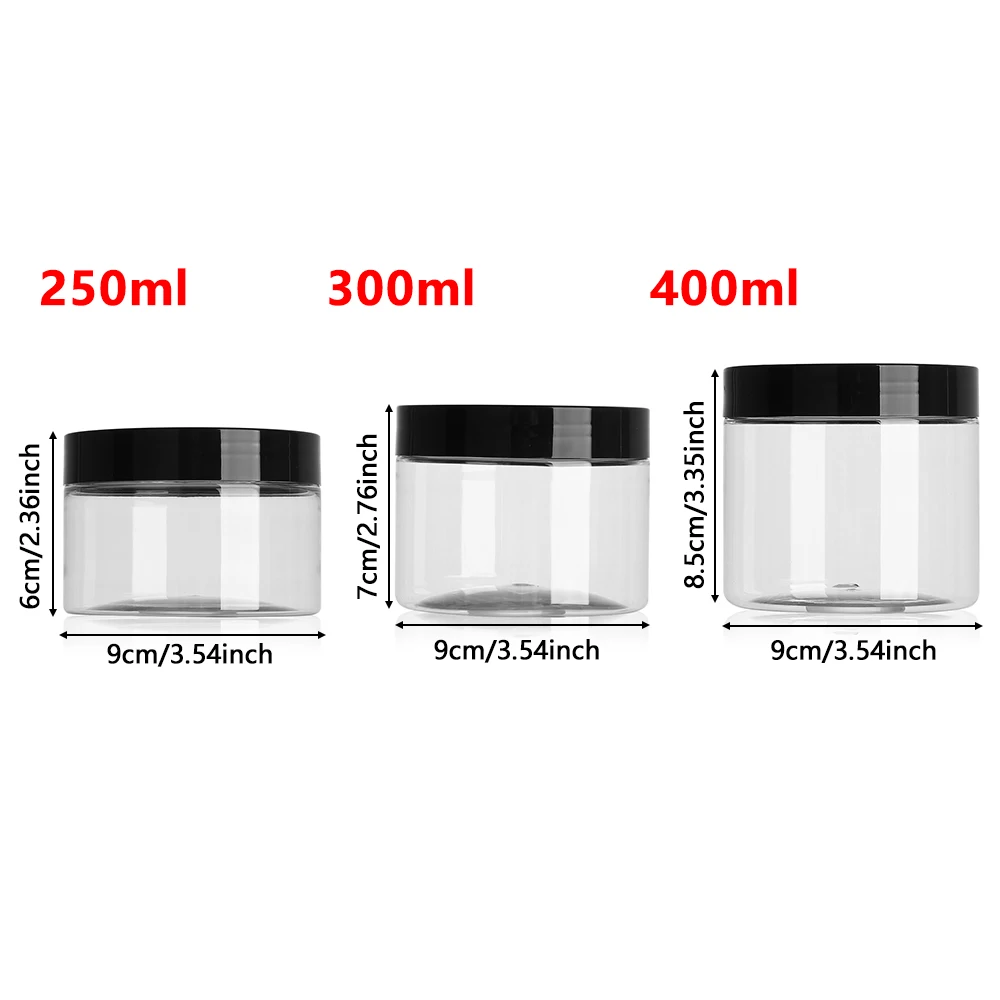 250/300/400ml Empty Plastic Clear Cosmetic Makeup Clear Jar Face Cream Sample Pot Gel Box Wide Mouth Food Container Empty Bottle 6