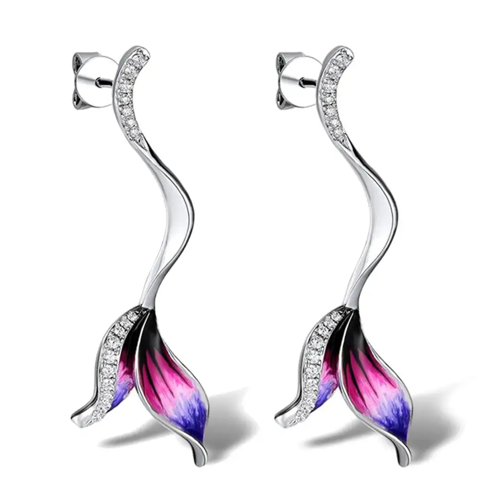 

Creative Women Earrings Enamel Fish Tail Pendant Cubic Zirconia Inlaid Stud Earrings Jewelry Woman's accesories