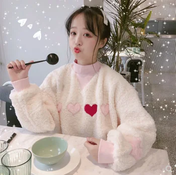 

kawaii girl gothic lolita loli cos Japanese sweet lolita love embroidery high neck top Winter female cute printing top