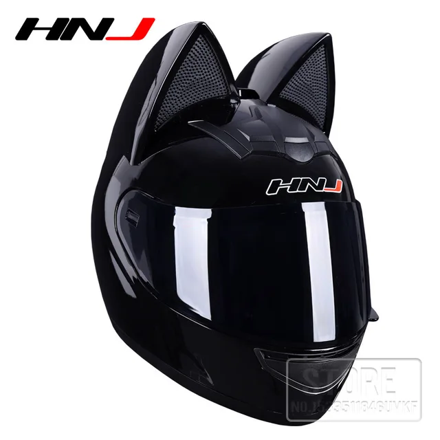 de motocicleta con orejas de gato para hombre y mujer, cascos de Moto de cara completa, aerodinámico, a la moda, para - AliExpress