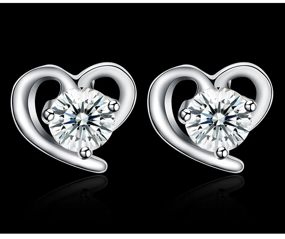 SILVERHOO 925 Sterling Silver Earrings Fashion Heart shaped Design Studs For Women Earrings Hot Sale Romantic Engagement Gift