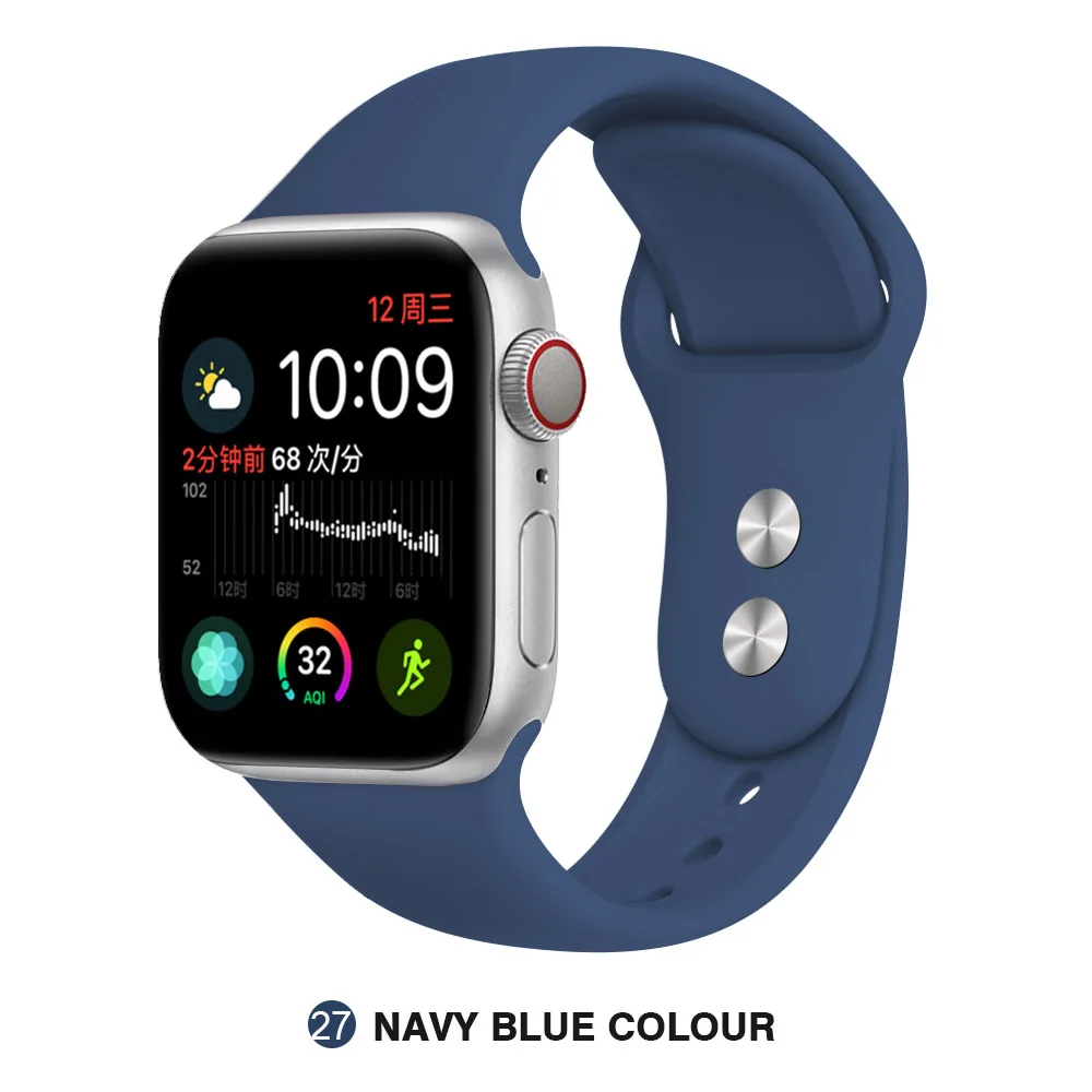 Navy blue Силиконовый ремешок для Apple Watch 38 мм 42 мм iwatch 5 ремешок 44 мм 40 мм спортивный браслет резиновый ремешок для iwatch 4 3 2 1 - Цвет ремешка: Navy blue