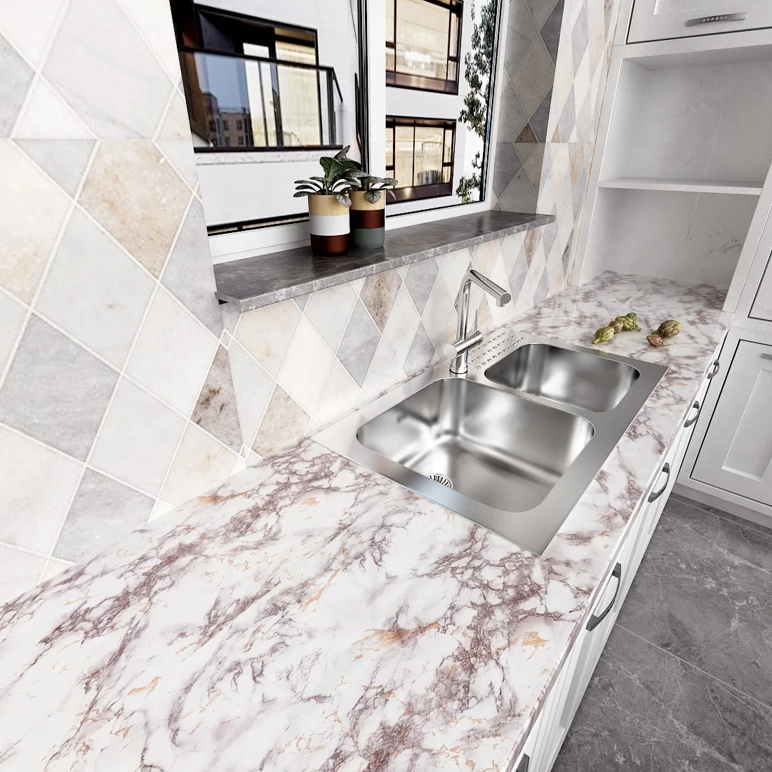 1M/2m Marble Waterproof Countertop Wall Stickers Vinyl Self Adhesive Wallpapers Decorative Film Kitchen Cabinets Contact Paper