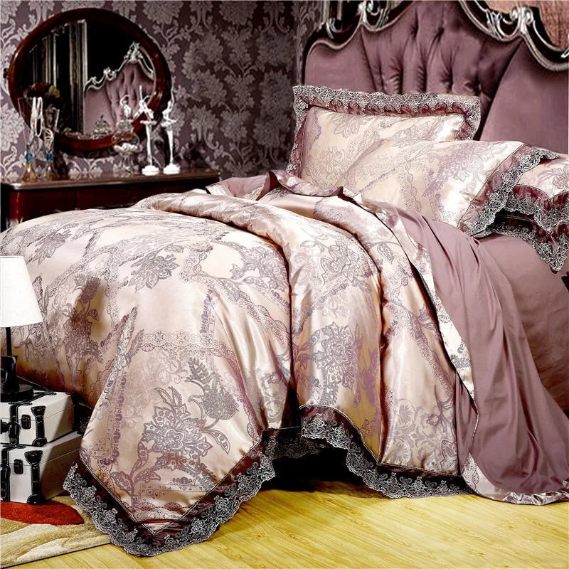 Oshines Luxury Jacquard Decoration Europe Style Set Of Bed Linens Double Bed Cover 220/240 cmElastic Sheet King And Queen Size L