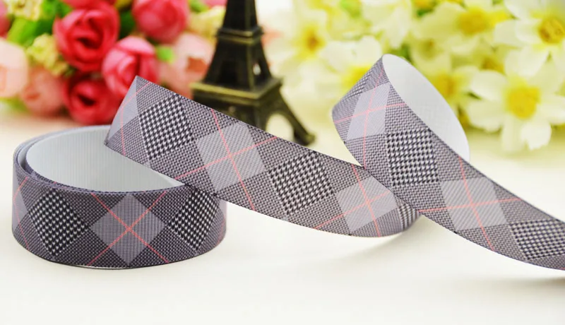 7/" 22 мм проверочный узор печатные корсажные ленты вечерние атласные ленты украшения OEM 10 ярдов X-02483