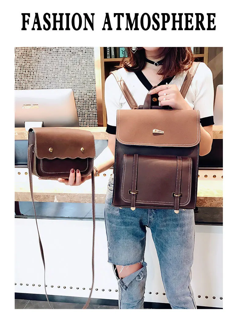 bags 2 Fashion Women Backpack New High-quality PU Leather School Bakcpacks Large Shoulder bag Teenage Girl Travel Rucksack