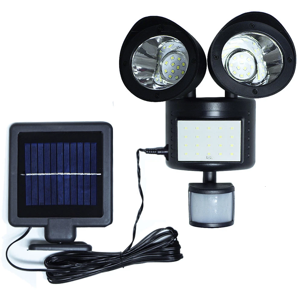 Sensor de Movimento Indução para Jardim Ip65 à Prova Luz de Segurança Solar Leds Dupla Cabeça Spotlight Dwaterproof Água Lâmpada Caminho Garagem Luz 48