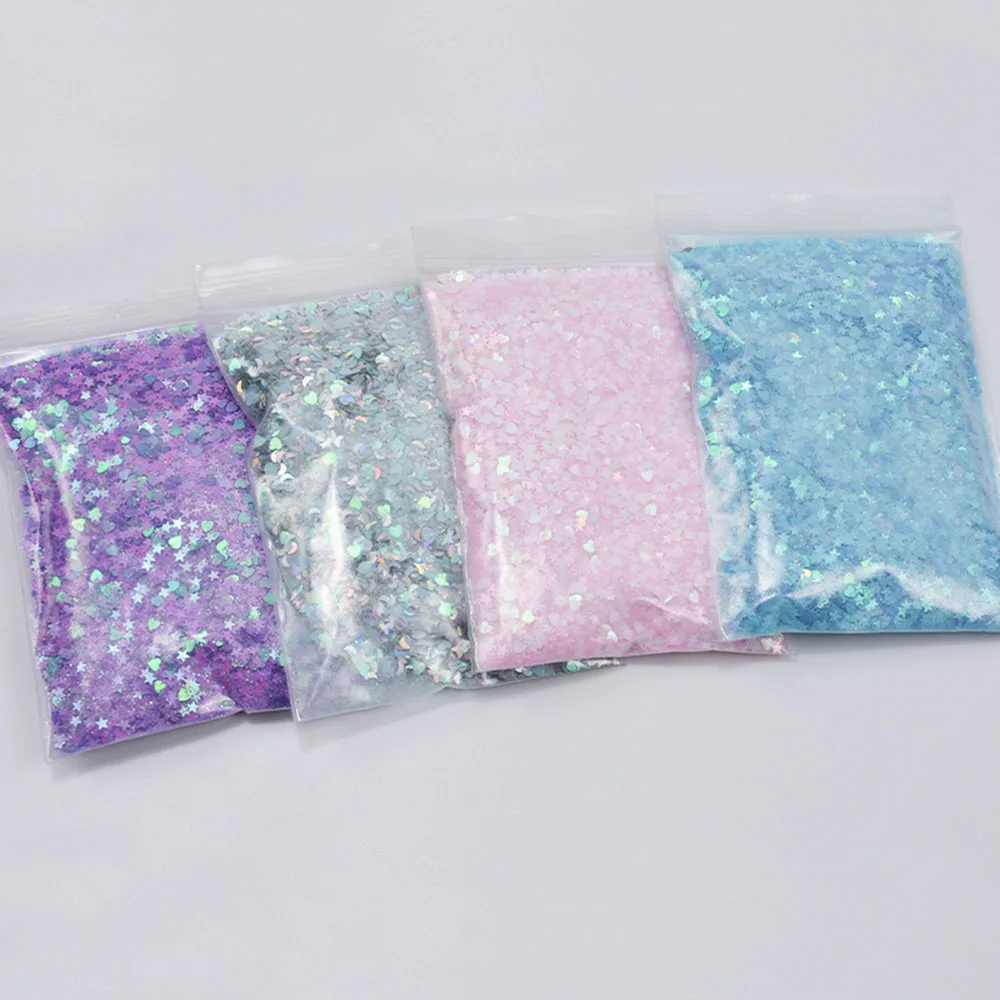 50g/bag Holographic Nail Glitter Powder Nail Art Pigment DIY Flake Mix Multi-Shaped Nail Art Decoration Dust Gel Manicure Squins