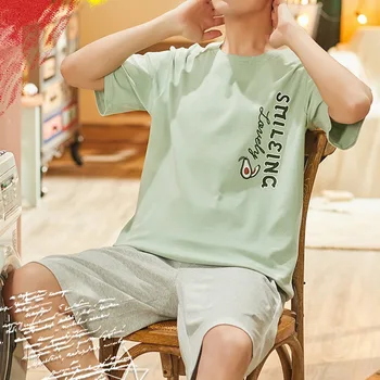 

2020 New Men Summer Cotton Short-sleeved Shorts Pajamas Set Thin Section Home Suit Multi Styles Plus Size Mens Sleepwear Pajamas