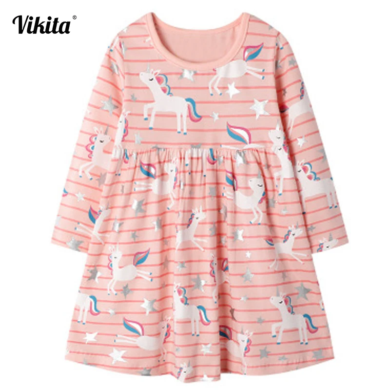 

VIKITA Girls Dress Long Sleeve with Animal Applique Autumn Winter Toddlers Unicorn Dresses for Girls Kids Children Vestidos