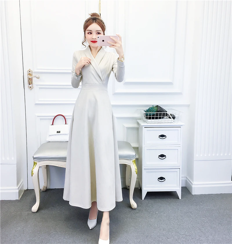 

Women Long Faux PU Leather Suede Dress New Fashion Ladies Elegant Autumn Dress A-Line Outerwear