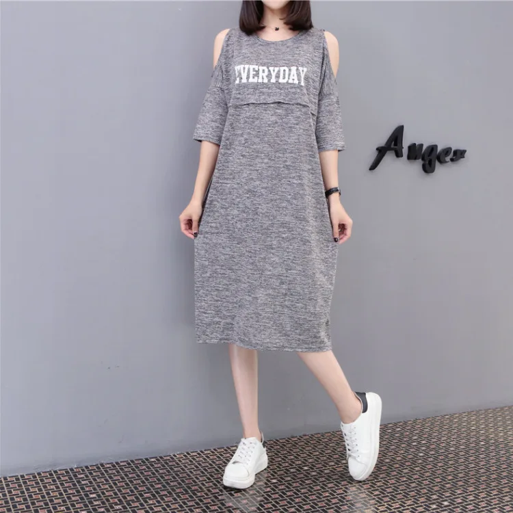 

Photo Shoot Summer New Style Maternity Clothes Fashion Korean-style Long Lettered off-Shoulder Short Sleeve Pregnant Women Nursi