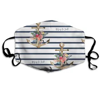 

Refuse To Sink Floral Anchor Stripes Washable Reusable Mask, Cotton Anti Dust Half Face Mouth Mask For Kids Teens Men Women