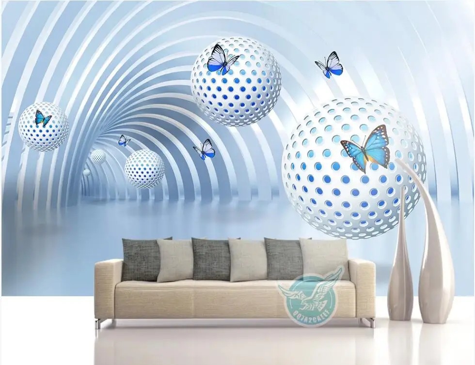 3d обои на заказ с изображением шара бабочки архитектурного пространства