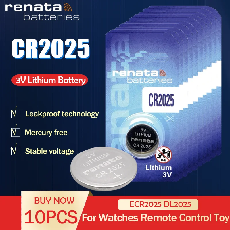 10 шт./лот renata 2025 CR2025 3V 100% Оригинальная Новинка для автомобильных ключей игрушек