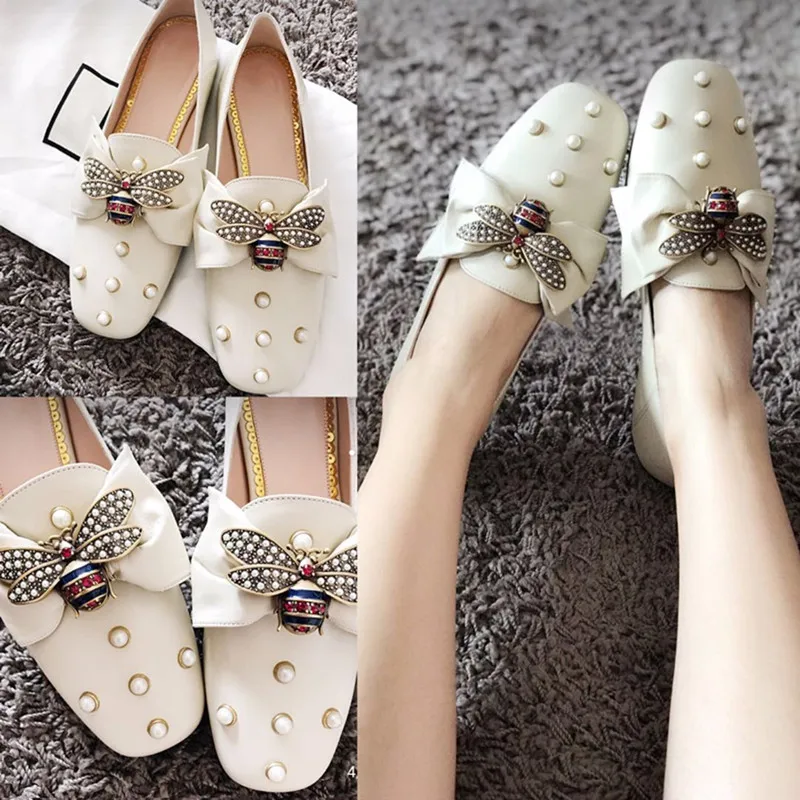 Для женщин Туфли без каблуков 2019 New Bee обувь на плоской подошве с жемчугом