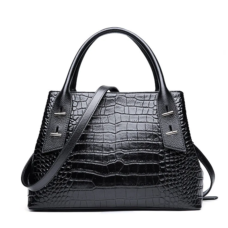 

2019 New Fashion's fur genuine leather crocodile upscale handbags women and 2 colors Casual Totes big shoulder mensa