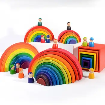

Baby Toys Large size Rainbow Building Blocks Wooden Toys For Kids Creative Rainbow Stacker Montessori Educational Toy Children