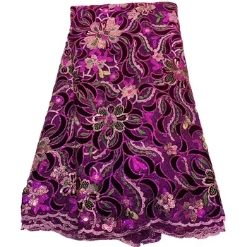 

(5yards/pc) fuchsia pink African French net lace fabric with wonderful velvet and sequins embroidery 2020 new for party FZZ881
