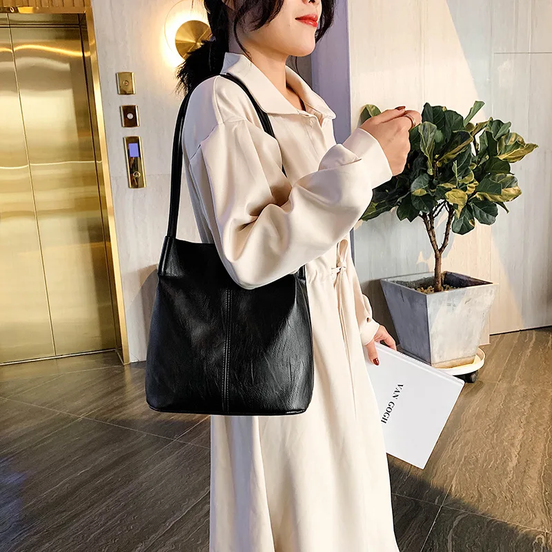 

New Arrival Bag Women's Bags2019 Korean-style Retro PU Leather Bucket Bag Women's Large Capacity Shoulder Large Bag