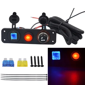 

DIY 3 Hole Panel Switch Waterproof 3.1A Dual USB Charger Cigarette Lighter1.5m Cable Fuse for RV Car Boat Vehicles Truck Yacht