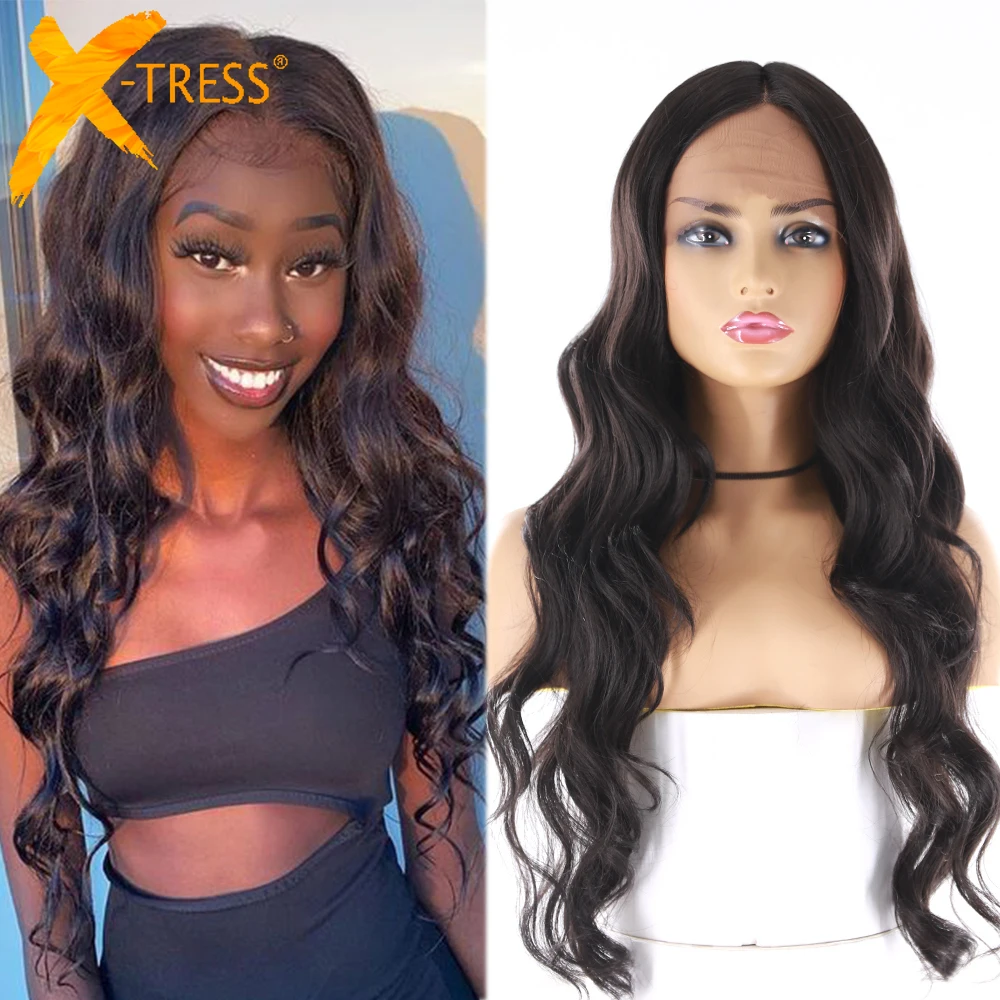 Hairpiece Lace-Wig Synthetic-Hair-Wigs Middle-Part Heat-Resistant-Fiber Black-Color X-TRESS