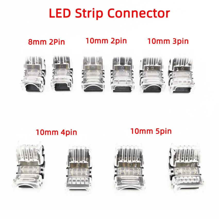 

5pcs 8mm/10mm/12mm Colorful LED Strip Connector 2/3pin 4pin 5pin Light belt for Waterproof IP65 Strip to Wire Use 3528/5050/5630