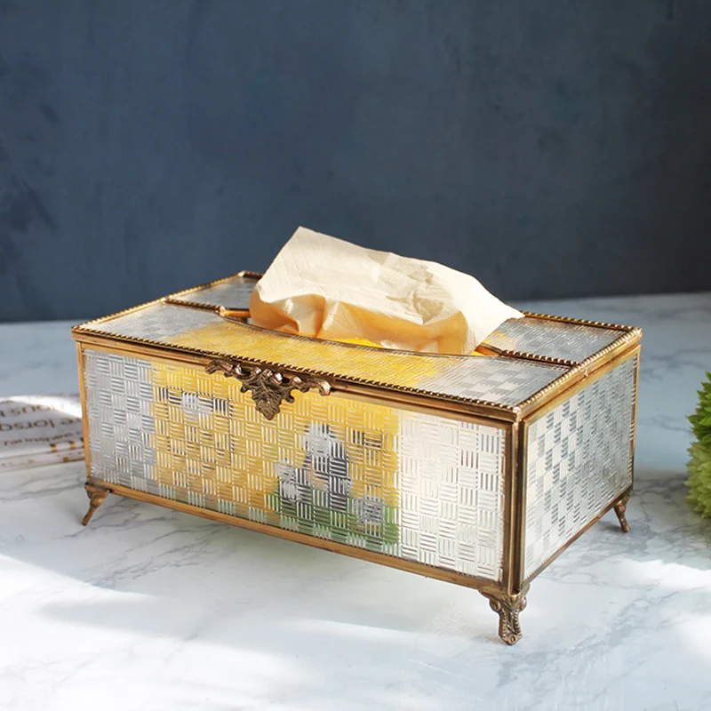 

Tissue Boxes Nordic Style коробка для салфеток Simple Creative Handmade Brass Encased Glass Light Luxury High-end Napkin Box