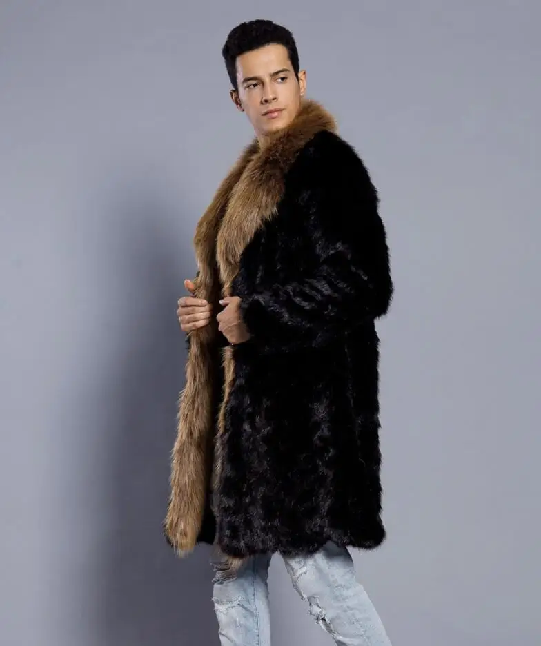 Мужская кожаная куртка из искусственной норки теплая зимняя и осенняя с длинным