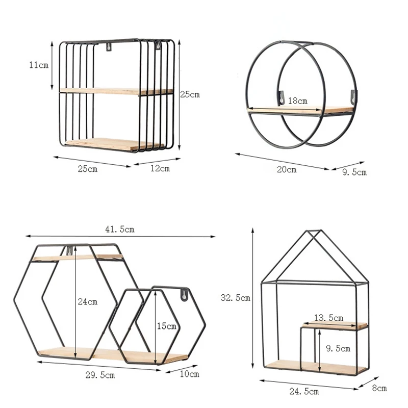 Настенный подвесной стеллаж удобный Железный геометрический держатель для хранения для гостиной PAK55