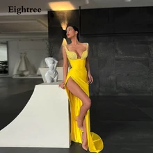 

Yellow Shiny Long Sequines Prom Dresses Spaghetti Straps Evening Dresses Sweetheart Formal Night Party Gowns Vestidos de festa