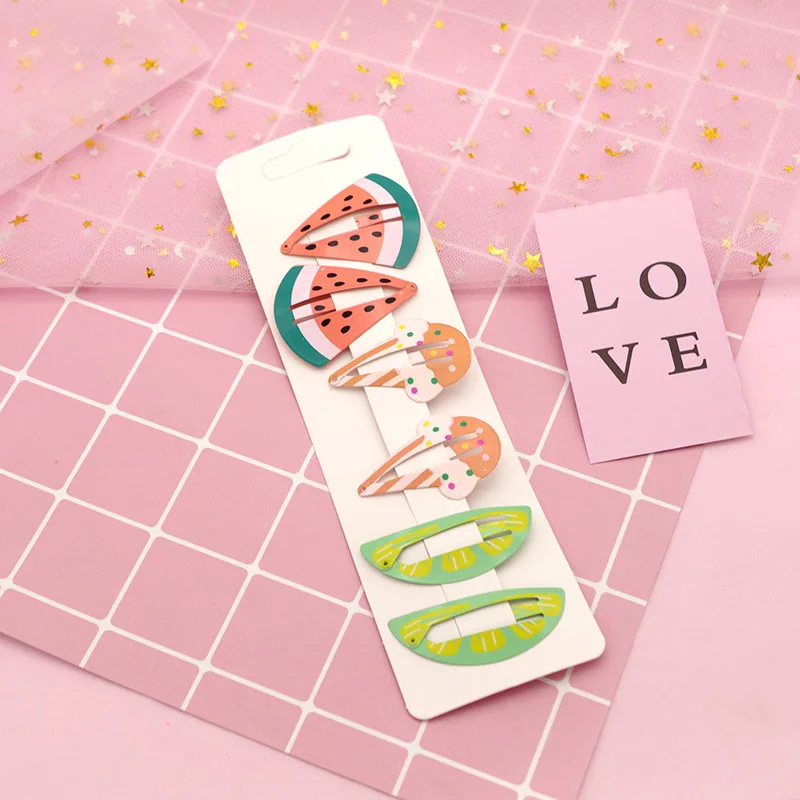 6 Pcs/set Cartoon Mermaid Baby Hair Clip Lot Princess Baby Hair Pins Girls Rainbow Baby Hair Clips Accessories Metal Cute Candy