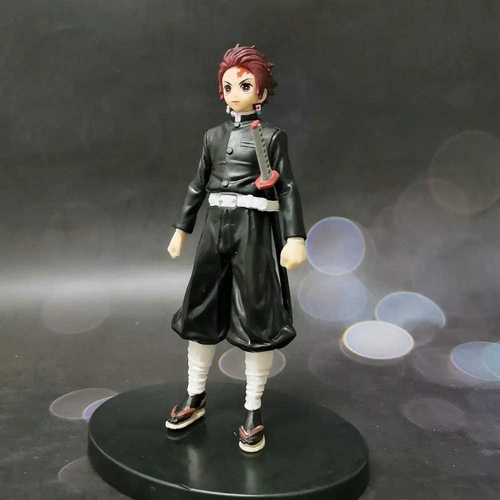 Аниме Статуэтка демон убийца Kimetsu no Yaiba Kamado Tanjirou Agatsuma Zenitsu Kamado Nezuko ПВХ фигурка игрушки Juguetes - Цвет: Синий